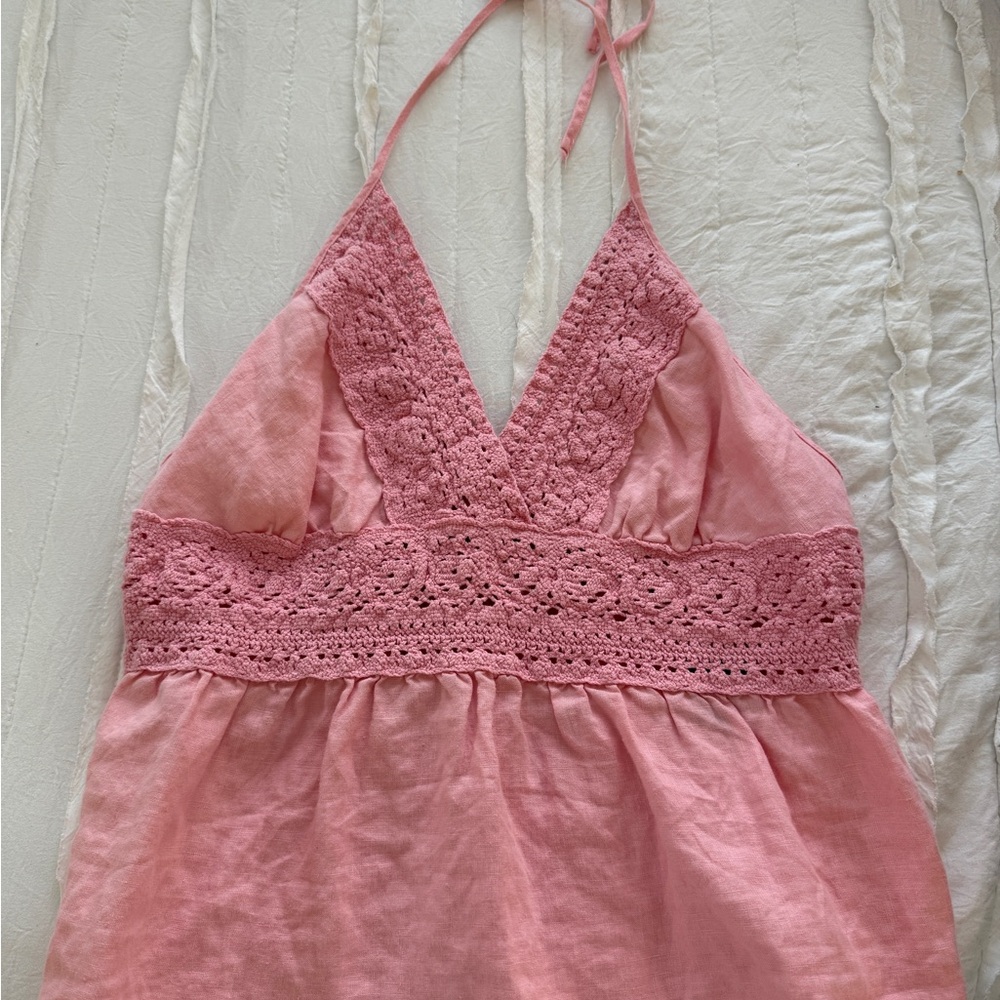 100 % linen Crochet Halter Tank Top
